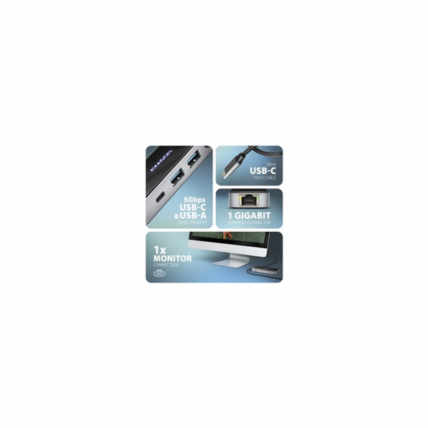 AXAGON HMC-6GLN, USB 5Gbps hub, 2x USB-A, USB-C, HDMI 4k/...