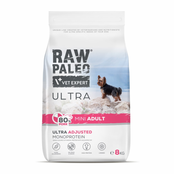 RAW PALEO Ultra Pork Mini Adult - suché krmivo pro psy - 8kg