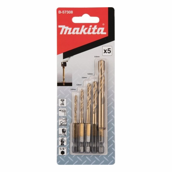 MAKITA SADA VRTÁKŮ DO MET.HSS-CINCH 1/4 HEX 5 ks.