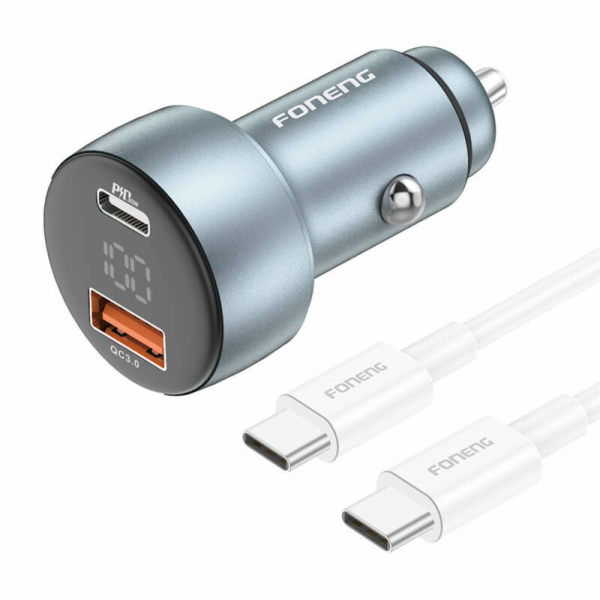 Foneng C18 1xUSB-A, 1xUSB-C 2.4A 48W car charger (grey) +...