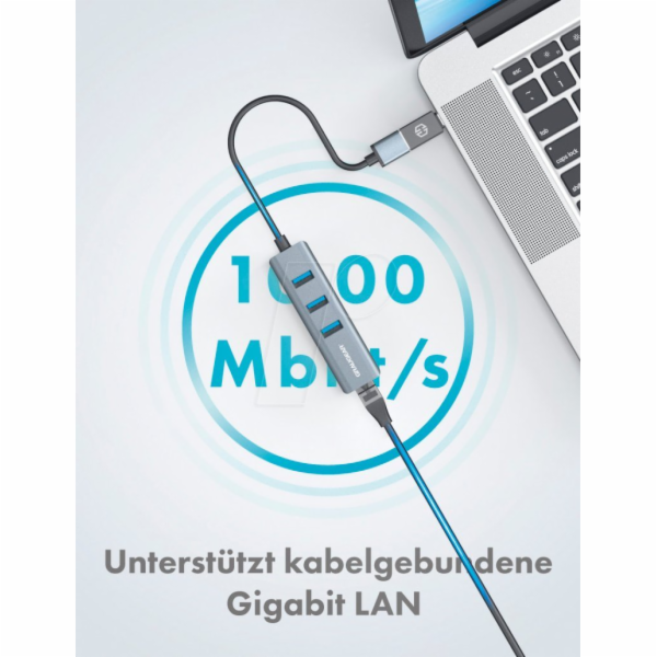 GRAUGEAR USB-HUB 3x USB 3.0 porty Type-A+ Gbit LAN