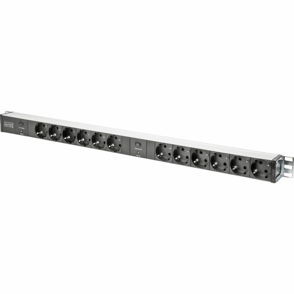 DIGITUS 19" PDU, 1U hliník, SCHUKO -> 12x CEE 7/4, jistič