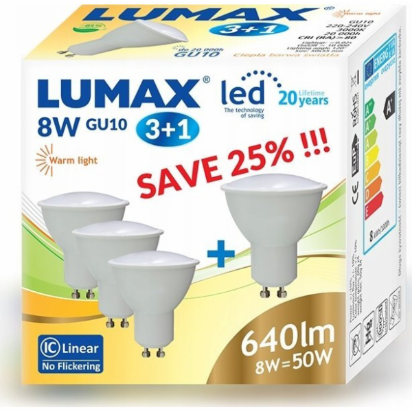 Lumax Sada LED žárovek Lumax LL325X4 8W GU10 MR16 3000K 6...
