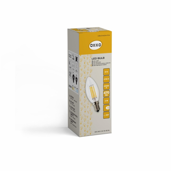 LED žárovka OKKO, B35, E14, 4 W, 350 lm, 2700 K