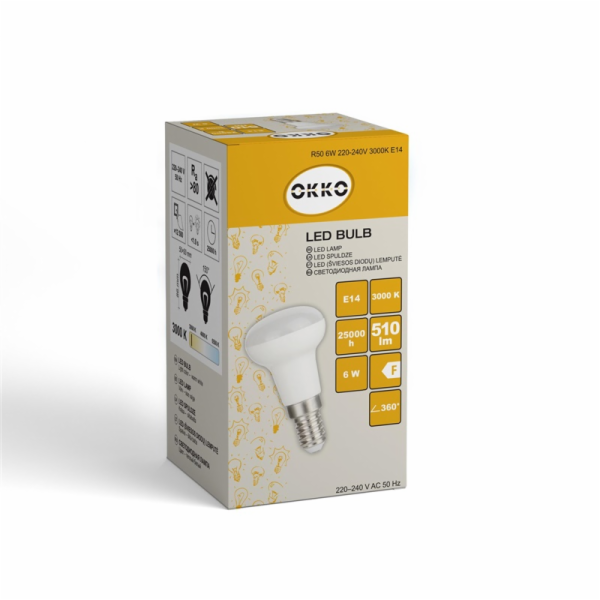 LED žárovka OKKO, R50, E14, 6 W, 550 lm, 3000 K