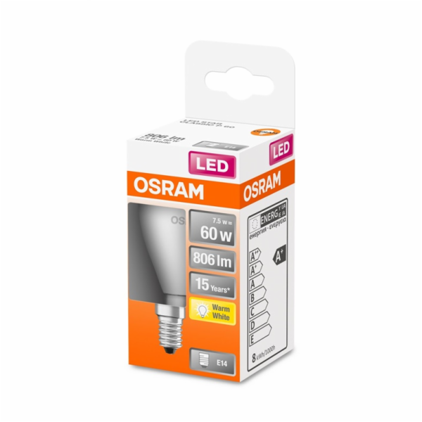 LED lampa Osram P45, 7,5W, E14, 2700K, 806lm, mat.