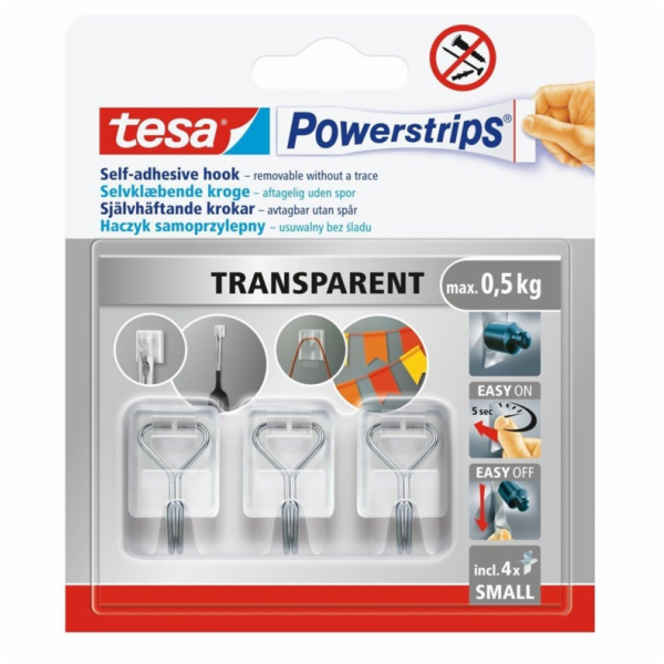 Háček na šaty Tesa Powerstrips, 3 ks, průhledný