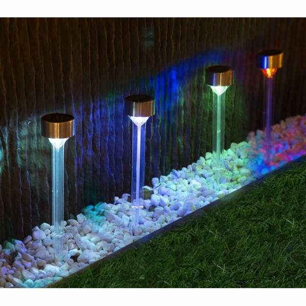 Solární dobíjecí lampa Domoletti, IP44, chrom RGB
