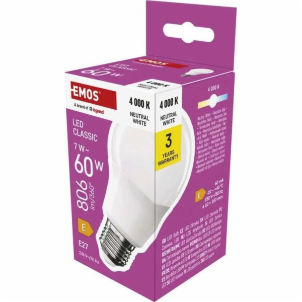 EMOS LED CLS A60 7W(60W) 806lm E27 NW