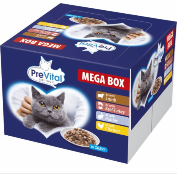 PREVITAL Cat Food Megabox s jehněčím, hovězím, králíkem a...