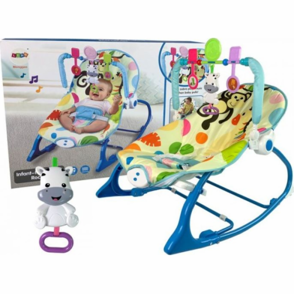 Houpací křeslo LEANToys 2v1 Zebra Blue, vibrace a zvuky