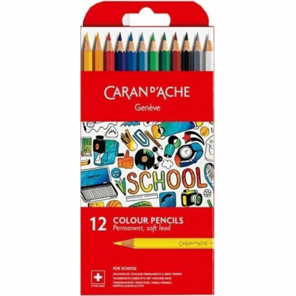 Permanentní pastelky CARAN DACHE, 12 barev, School Line