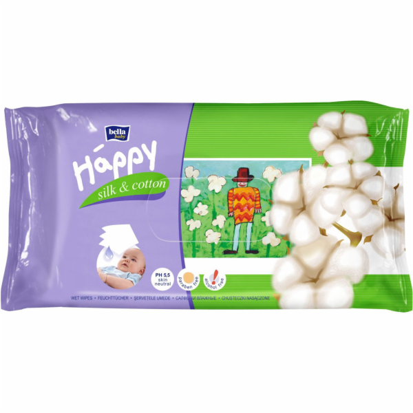 Bella Happy Hydratační ubrousky Silk and Cotton 64 ks