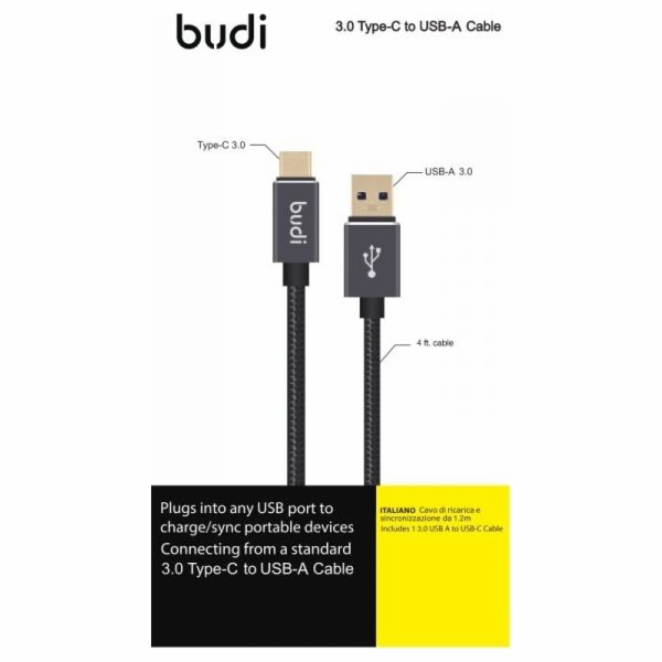 Budi USB-A – USB-C kabel USB 1,2 m černý (BD178T)