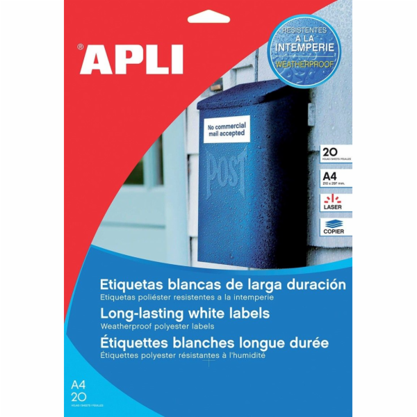 Polyesterové etikety Apli APLI, 210x297mm, obdélníkové, b...