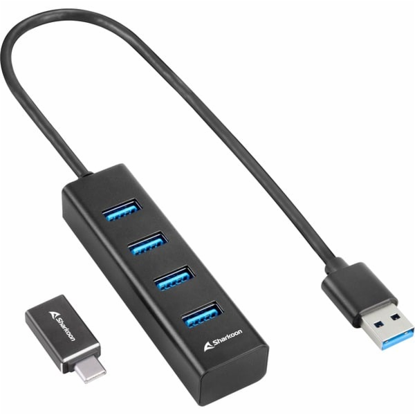 Sharkoon 4-Port USB 3.2 Gen 1 Aluminium Hub, USB-Hub 4044...