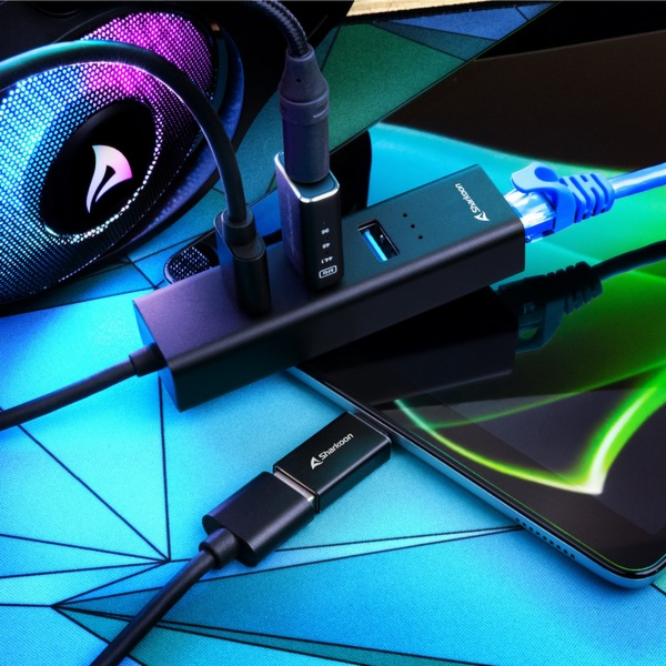 3portový hliníkový hub USB 3.2 Gen 1 + Ethernet, dokovací...