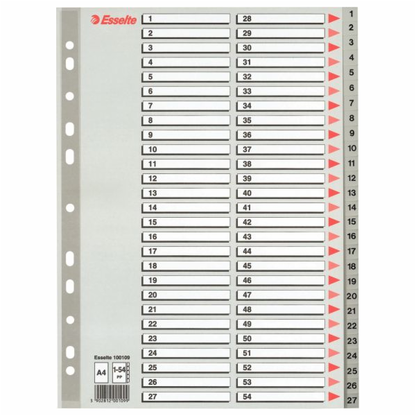 Esselte Binder děliče A4 PP šedý 1-54 (10K154F)