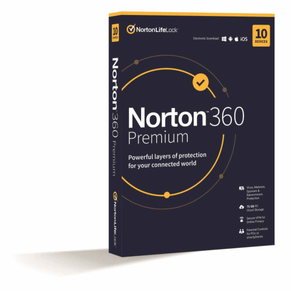 Norton 360 PREMIUM 75GB + VPN 1 lic. 10 lic. 3 roky ESD (...