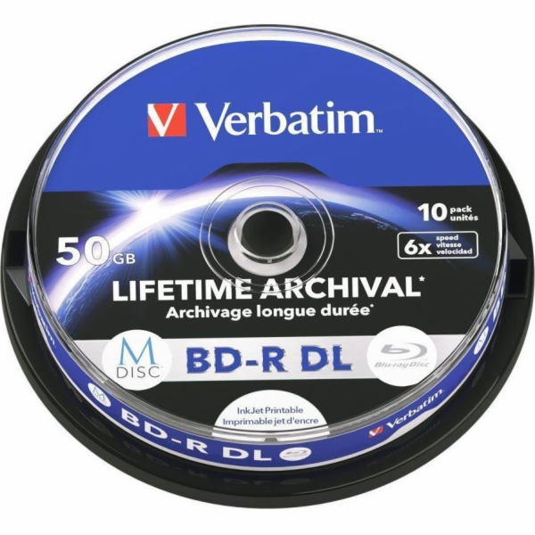 1x10 Verbatim M-Disc BD-R BluRay 50GB 6x Speed Cakebox pr...