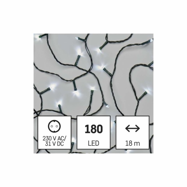 LED vánoční řetěz, 18 m, venkovní i vnitřní, studená bílá...