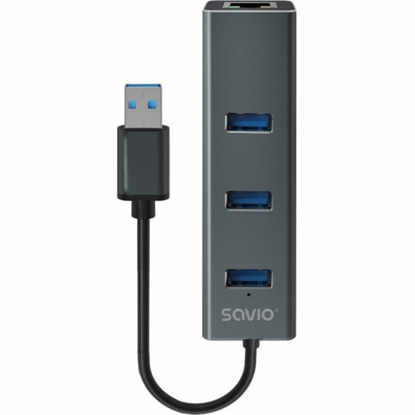Savio AK-57 USB-A - 3 x USB-A HUB with RJ-45 Gigabit Ethe...