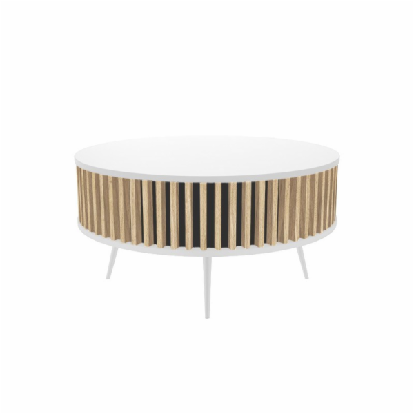 Table RONDA 90 white slatted oak