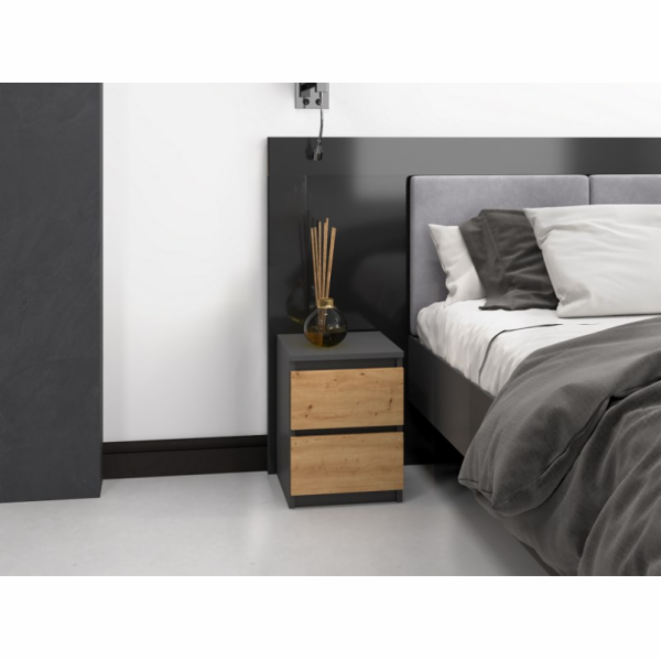Topeshop M2 ANTRACYT/ARTISAN nightstand/bedside table 2 d...