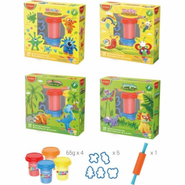 KEYROAD hrací těsto, 4x65g, 5 formiček, váleček, mix barev