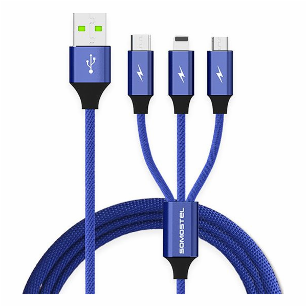 Somostel USB kabel USB-A - USB-C + microUSB + Lightning 1...