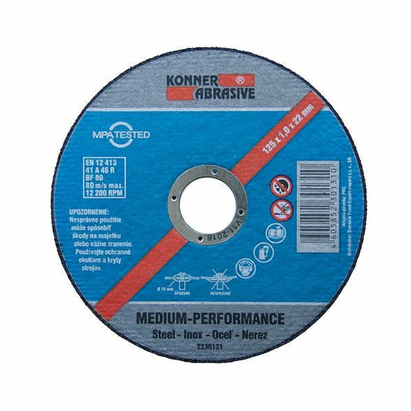 Kotouč řezný 125x1x22 mm na kov KONER D603