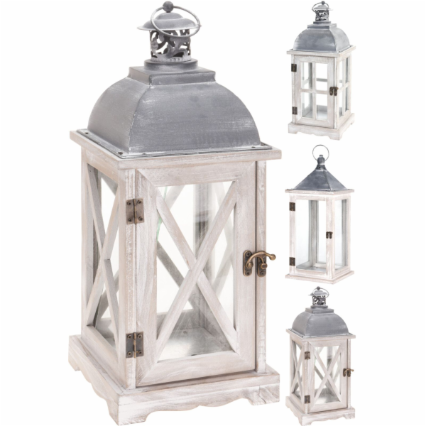 Lucerna na svíčku 41x16 cm sklo / kov / dřevo