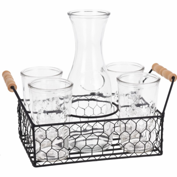 Sada 4 ks sklenic 450 ml na nápoje + 1x karafa 1 l + drátěný