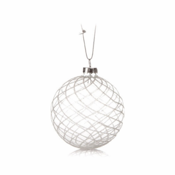 Ozdoba Vánoční - baňka čirá s bílou síťkou 8 cm