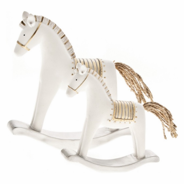 Kůň houpací bílý se zlatým sedlem 13x3 cm