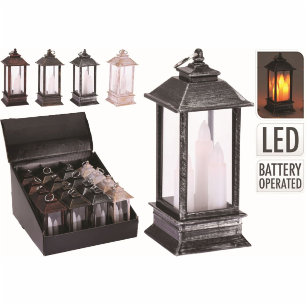 Lucerna vánoční 13 cm 3 LED svíčky mix 4 druhů