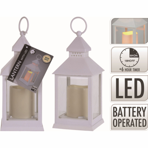 Lucerna vánoční 23 cm s LED svíčkou