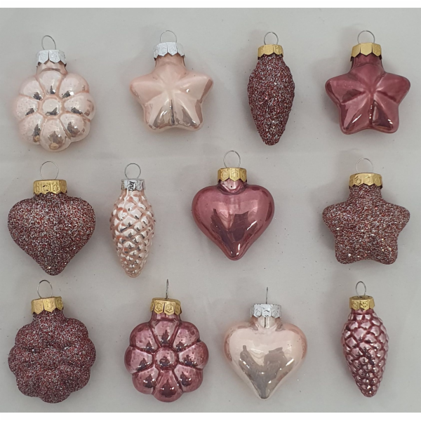 Ozdoba vánoční 12 ks mix druhů růžová