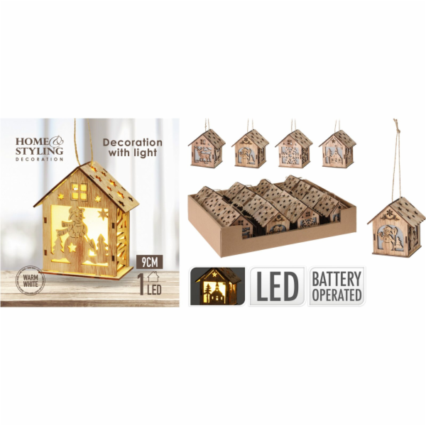 Ozdoba vánoční domeček LED 9 cm mix druhů