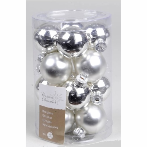Ozdoba koulička 16 ks stříbrná 3,5 cm
