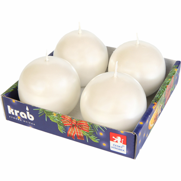 Svíčka adventní koule 60 mm - metalická bílá perleť 4 ks