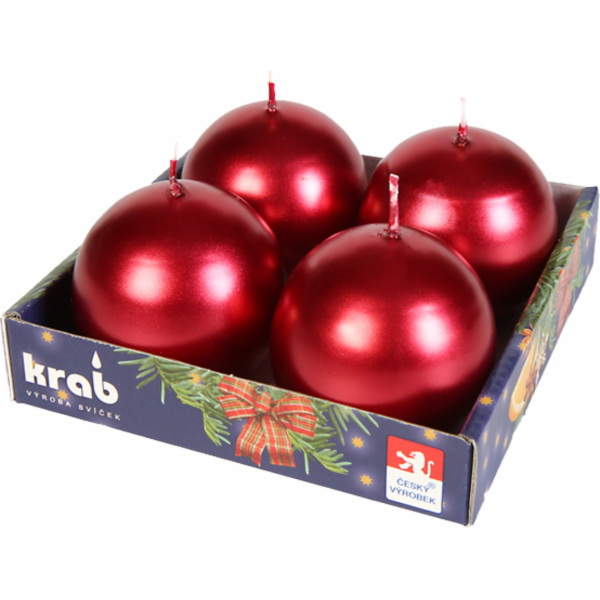 Svíčka adventní koule 60 mm-metalická bordo 4 ks
