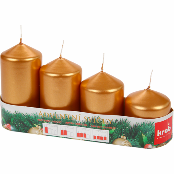 Svíčka adventní schody - metalická zlatá 4ks