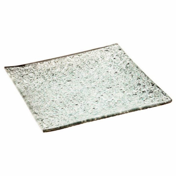 Tácek na svíčku stříbrný 12x12x1 cm sklo