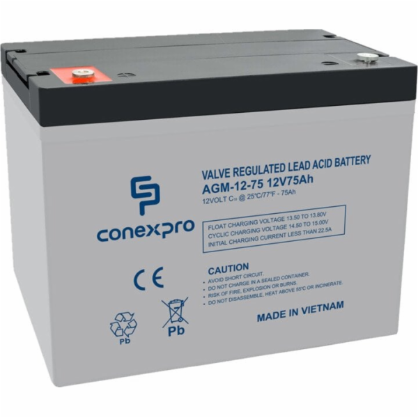 Baterie Conexpro AGM-12-75 VRLA AGM 12V/75Ah, T14 