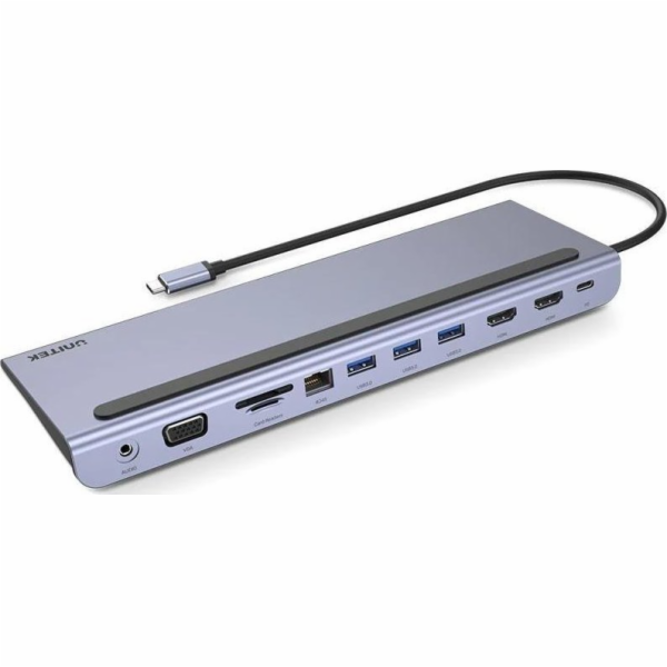 UNITEK HUB USB-C D1022B; USB-A x3 USB-C PD HDMI x2 VGA Et...