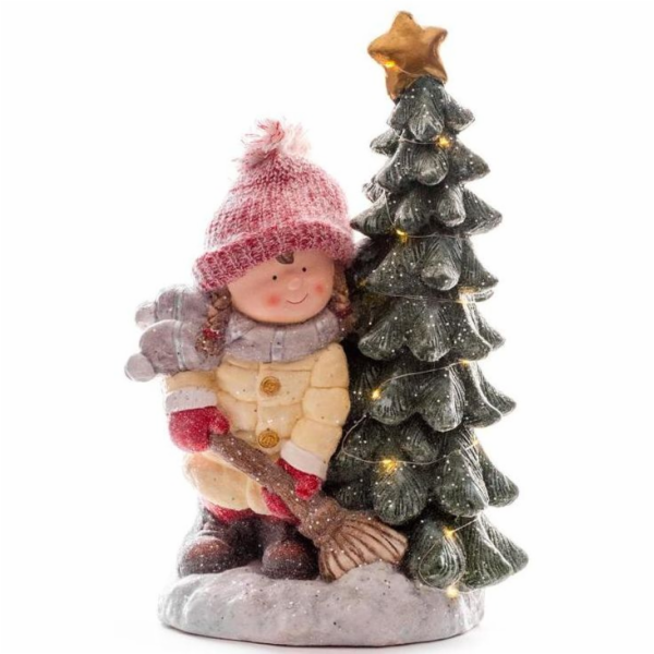 Dekorace Vánoční holčička u stromečku 32x28x55 cm / 25 LED