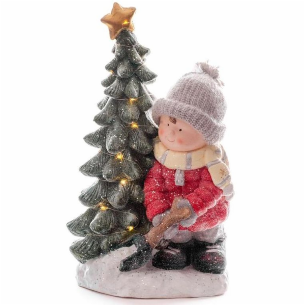 Dekorace Vánoční chlapeček u stromečku 32x28x55 cm / 25 LED