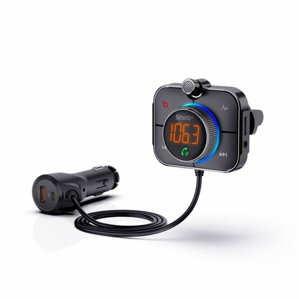 SAVIO FM transmitter, Bluetooth 5.0, nabíječka QC/PD 3.0,...