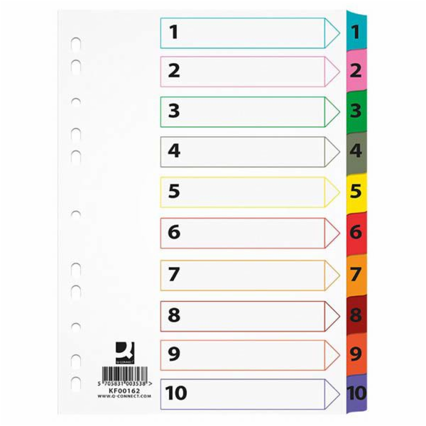 Q-Connect Mylar Cardboard Dividers A4 1-10 (KF00162)